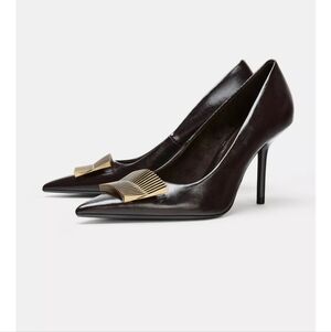 Zara Burgundy Heels with Gold Accent